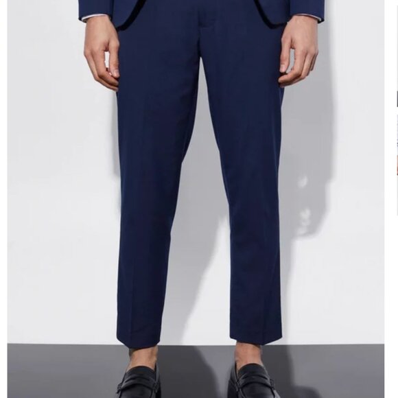 ✨NWOT boohooMAN Navy Slim Cropped Suit Pants, Navy, 34 Short W, 26.5" Inseam - Picture 3 of 3